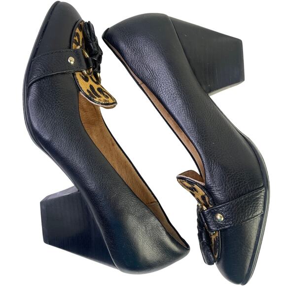 Sofft Womens Black Leopard Leather Pumps 3" Heel Tassles Gold Accents Size 6.5 - Picture 6 of 11
